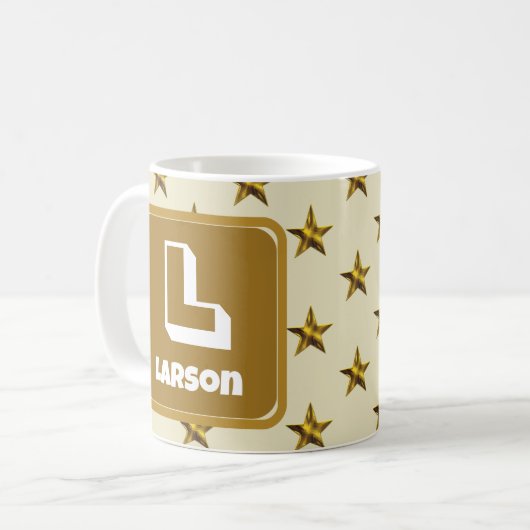 金ゴールドスターファミリー姓モノグラムイニシャル コーヒーマグカップ (正面左)
