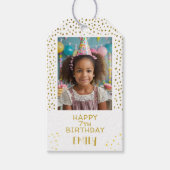 金ゴールドスターフェイクグリッター誕生日キッズガールフォト ギフトタグ (正面)