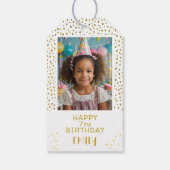 金ゴールドスターフェイクグリッター誕生日キッズガールフォト ギフトタグ (裏面)