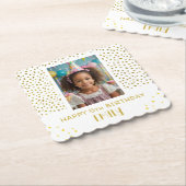 金ゴールドスターフェイクグリッター誕生日キッズガールフォト ペーパーコースター (アングル)