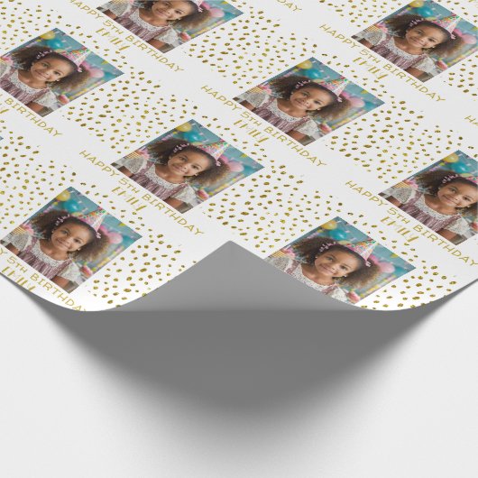 金ゴールドスターフェイクグリッター誕生日キッズガールフォト ラッピングペーパー (角)