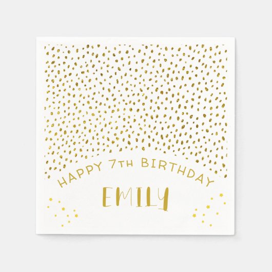 金ゴールドスターフェイクグリッター誕生日キッズガール スタンダードカクテルナプキン (正面)