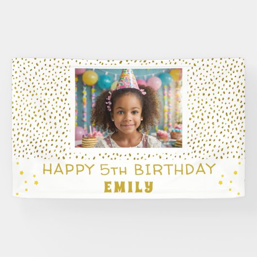 金ゴールドスターフェイクグリッター誕生日パーティーガールフォト 横断幕 (横)