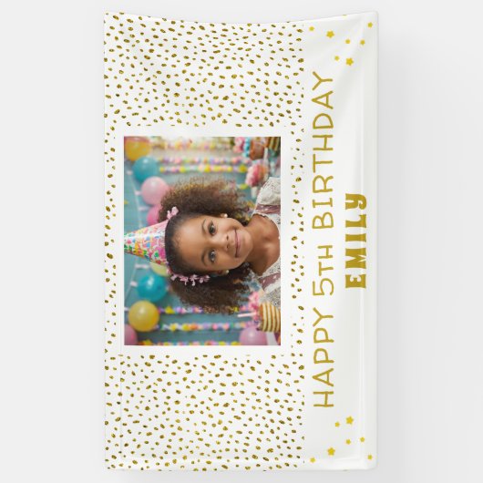 金ゴールドスターフェイクグリッター誕生日パーティーガールフォト 横断幕 (縦)