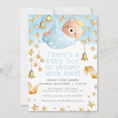 金ゴールドスターブルーテディベアプリンス – ボーイベビーシャワー 招待状 (正面)