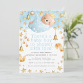 金ゴールドスターブルーテディベアプリンス – ボーイベビーシャワー 招待状 (スタンド正面)