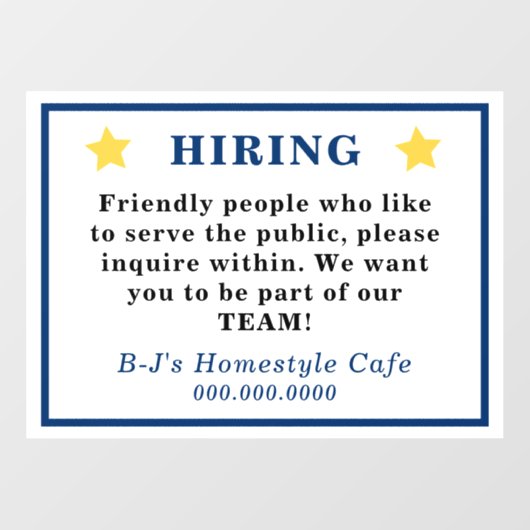 金ゴールドスターブルーレタリング採用通知 ウィンドウサイン (シート)