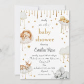 金ゴールドスターベビーシャワースリーピーウッドランド動物 招待状 (正面)