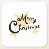 金ゴールドスターメリークリスマスオンホワイト スクエアペーパーコースター (正面)