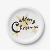 金ゴールドスターメリークリスマスオンホワイト ペーパープレート (正面)