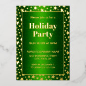 金ゴールドスターモダンタイポグラフィクリスマスパーティーグリーン 箔招待状 (正面)
