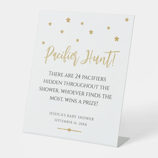 金ゴールドスターモダンベビーシャワーおしゃぶり狩りゲーム 台座サイン (正面)
