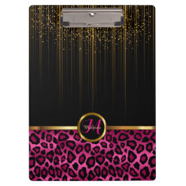 金ゴールドスターライト&ブライトピンクグリッターデザイン クリップボード