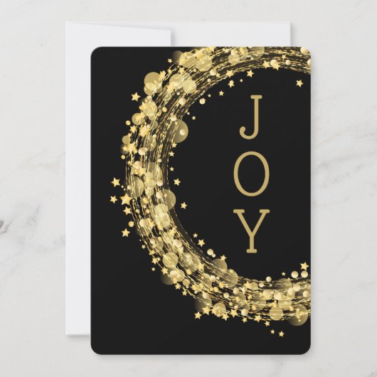 金ゴールドスターリースオンブラッククリスマスノンフォト シーズンカード (正面)