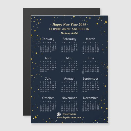 金ゴールドスターリーナイトネイビーメイクアップアーティストミニカレンダー (正面/裏面)