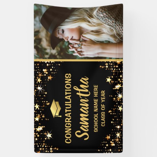 金ゴールドスター写真2025卒業パーティー 横断幕 (縦)