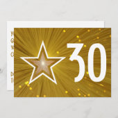 金ゴールドスター'年齢'誕生日の招待ホワイトバック 招待状 (正面/裏面)