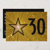 金ゴールドスター'年齢'誕生日の招待状ブラックバック 招待状 (正面/裏面)