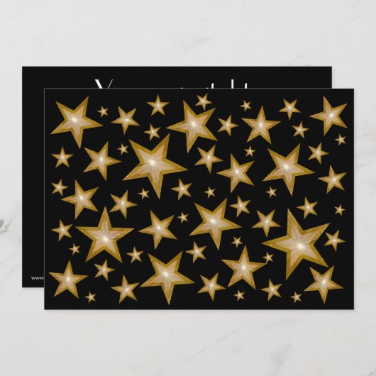 金ゴールドスター招待黒 招待状 (正面/裏面)