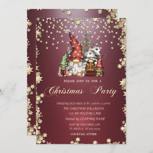 金ゴールドスター格言ファミリークリスマスパーティー 招待状 (正面/裏面)