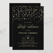 金ゴールドスター紙吹雪ベビーシャワー招待状 招待状 (正面/裏面)