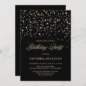 金ゴールドスター紙吹雪誕生日パーティーへの招待 招待状 (正面/裏面)
