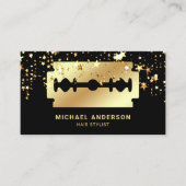 金ゴールドスター紙吹雪金ゴールドカミソリ刃美容師 名刺 (正面)