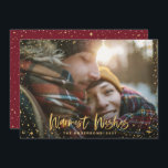 金ゴールドスター1写真ブルゴーニュエレガントス シーズンカード<br><div class="desc">金ゴールドクリスマスシーズンの挨拶スター1写真のホリデーカード。スクリプト文字と金ゴールドエフェクトデザインを使用すると、バーガンディのバックグラウンドカラーをスタイルに合わせて変更できる。</div>