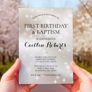金ゴールドスター1st誕生日とバプテスマ《キリスト教》洗礼式や命名式 招待状