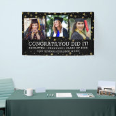 金ゴールドスター3フォトコラージュおめでとう大学院黒 横断幕 (トレードショー)