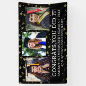 金ゴールドスター3フォトコラージュおめでとう大学院黒 横断幕 (縦)