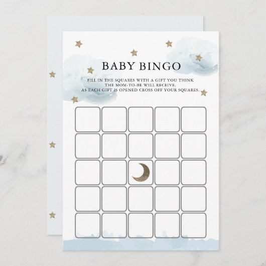 金ゴールドスター&クラウドベビーシャワービンゴゲームカード 招待状 (正面/裏面)