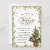 金ゴールドスター、クリスマスツリーオレンジクリスマスパーティー 招待状 (正面)