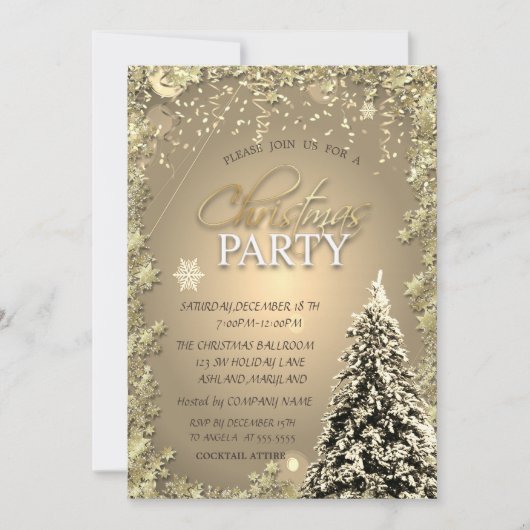 金ゴールドスター、クリスマスツリー会社クリスマスパーティー 招待状 (正面)