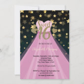 金ゴールドスター、グリッター、ドレススウィート16パーティー 招待状 (正面)