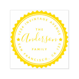 金ゴールドスター&スクリプトラウンドタイポグラフィ差出人住所 セルフインキングスタンプ