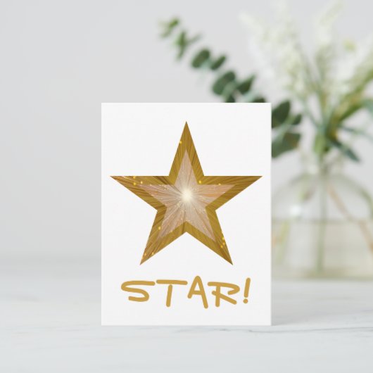金ゴールドスター「スター!」 はがき(白) ポストカード (スタンド正面)