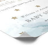 金ゴールドスター&ブルークラウドベビーシャワーウェルカム ポスター (角)