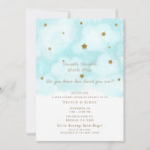 金ゴールドスター&ブルースカイクラウドベビーシャワーツイン 招待状 (正面)