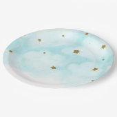 金ゴールドスター&ブルースカイクラウドベビーシャワーパーティー ペーパープレート (アングル)