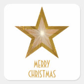 金ゴールドスター「メリークリスマス」の四角いステッカー白 スクエアシール (正面)