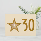 金ゴールドスター「年齢」誕生日の招待クリーム 招待状 (スタンド正面)