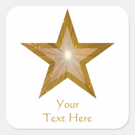 金ゴールドスター「Your Text」の四角いステッカー白 スクエアシール (正面)