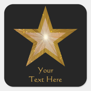 金ゴールドスター「Your Text」の四角いステッカー黒 スクエアシール
