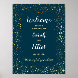 金ゴールドスターSparkle Navy 結婚's Welcome Poster ポスター