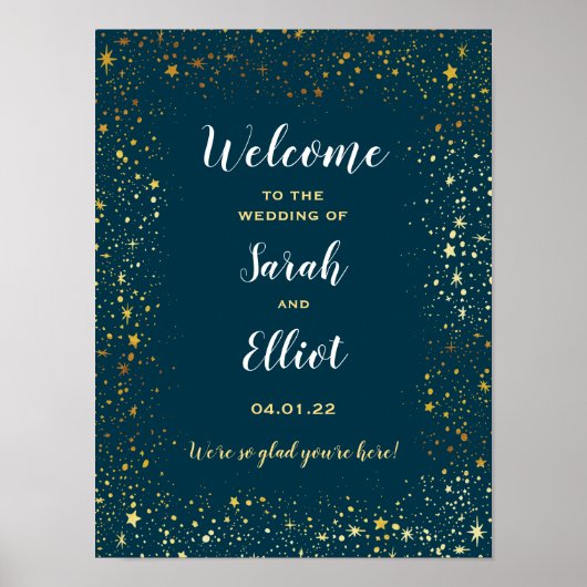 金ゴールドスターSparkle Navy 結婚's Welcome Poster ポスター (正面)