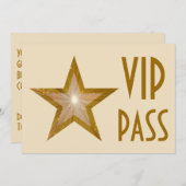 金ゴールドスター'VIP PASS'招待クリーム水平 招待状 (正面/裏面)