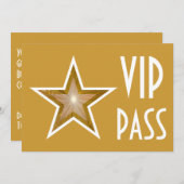 金ゴールドスター'VIP PASS'招待金ゴールド水平 招待状 (正面/裏面)