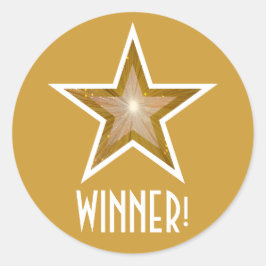 金ゴールドスター'WINNER!'ラウンドのステッカー黄色 ラウンドシール