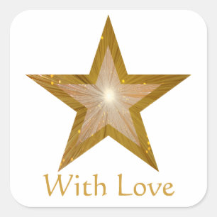 金ゴールドスター'With Love"正方形のステッカー白 スクエアシール